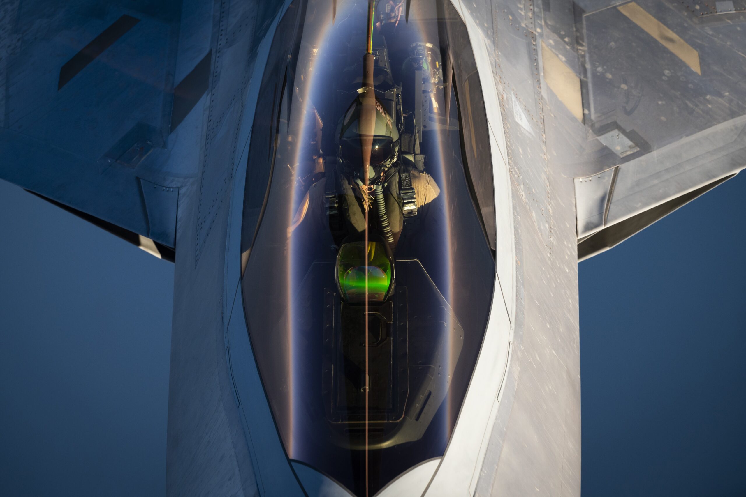 Close-up of pilot in F-22 cockpit