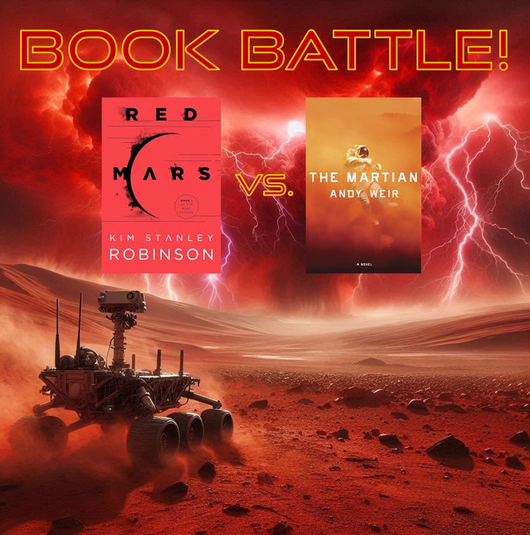 Stormy Mars scene with Red Mars versus The Martian