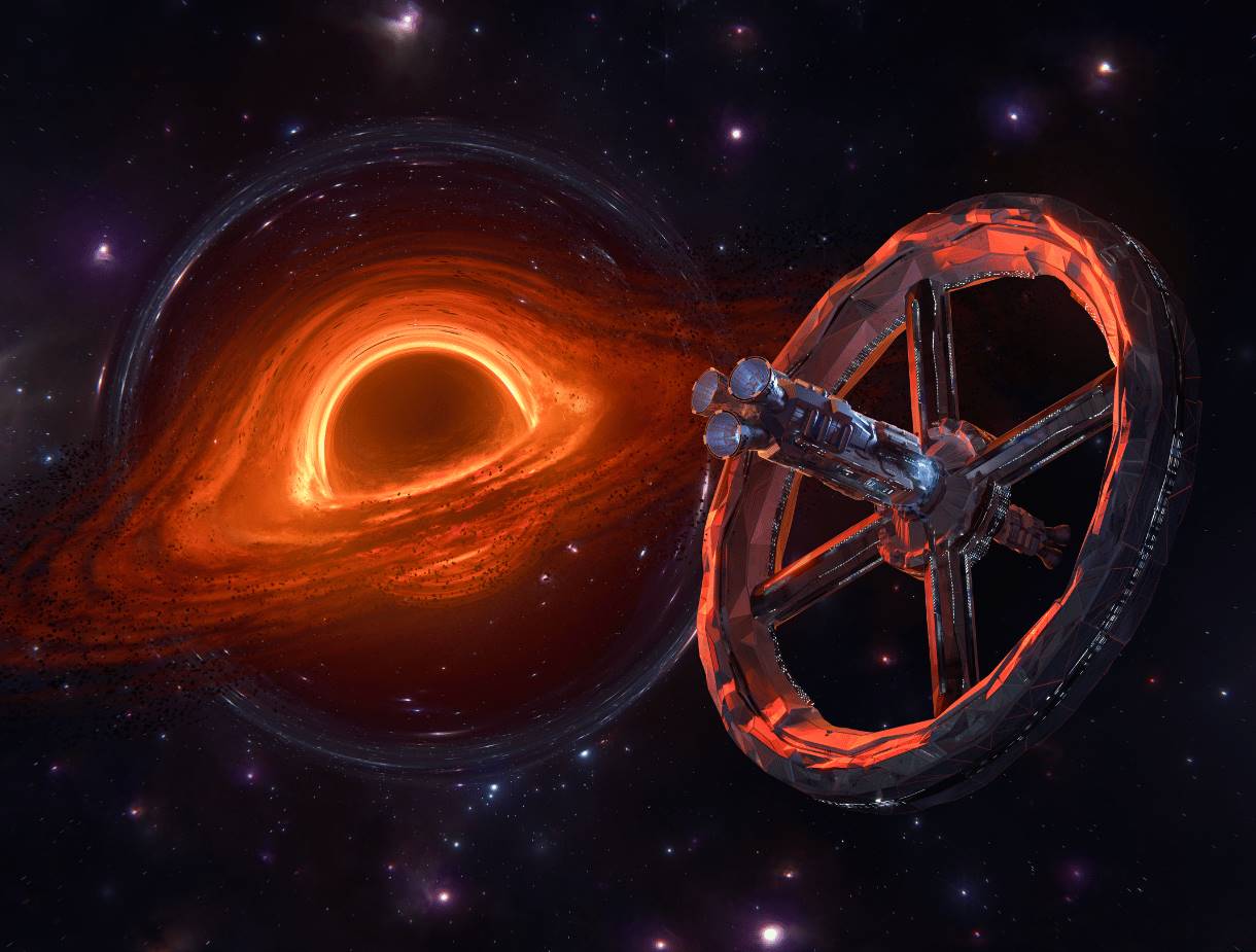 A space station orbiting a black hole